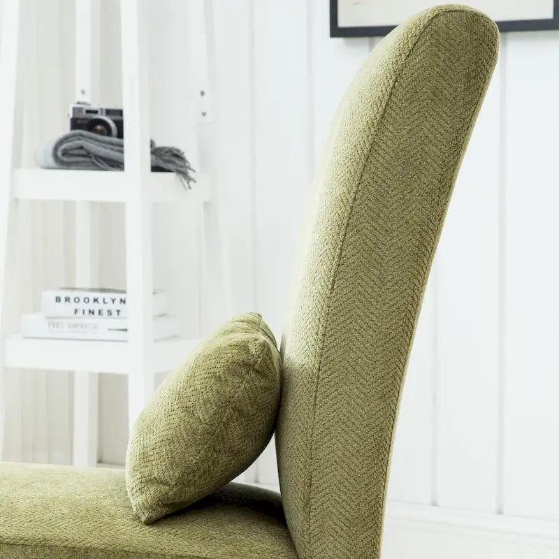 High-Back Chenille Armless Accent Chair with Kidney Pillow & Espresso Legs