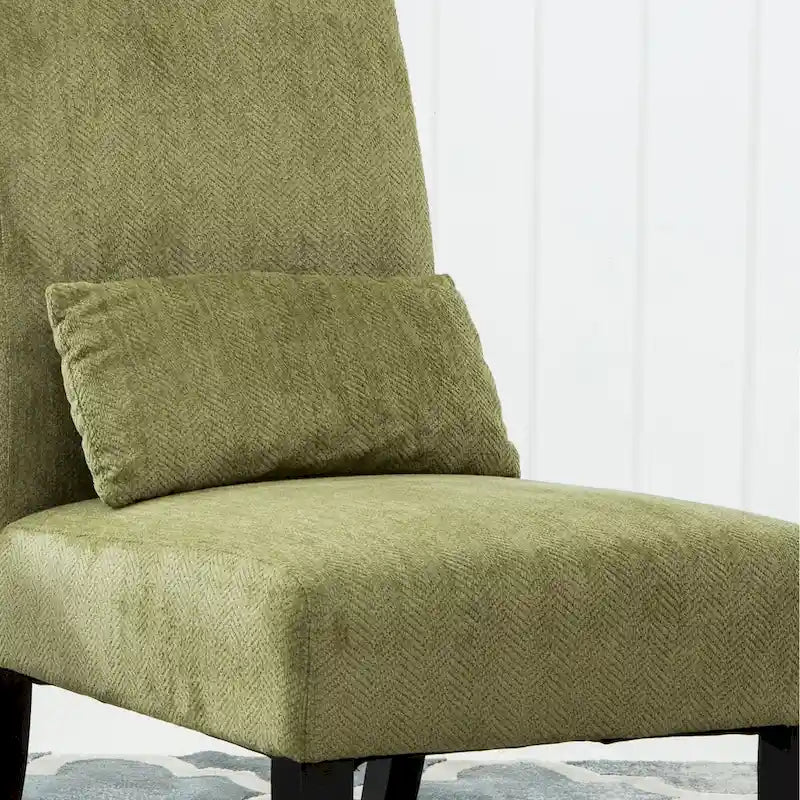 High-Back Chenille Armless Accent Chair with Kidney Pillow & Espresso Legs