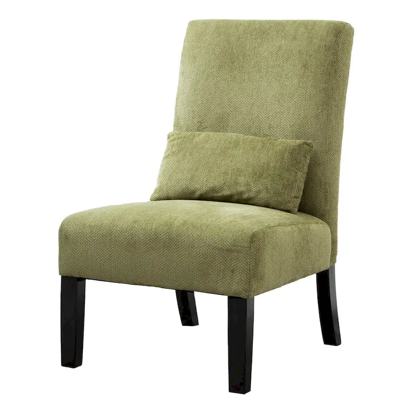 High-Back Chenille Armless Accent Chair with Kidney Pillow & Espresso Legs
