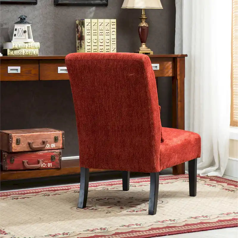 High-Back Chenille Armless Accent Chair with Kidney Pillow & Espresso Legs