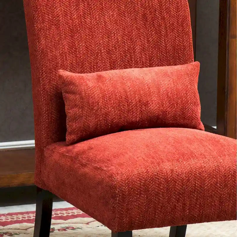 High-Back Chenille Armless Accent Chair with Kidney Pillow & Espresso Legs