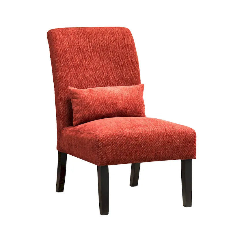 High-Back Chenille Armless Accent Chair with Kidney Pillow & Espresso Legs