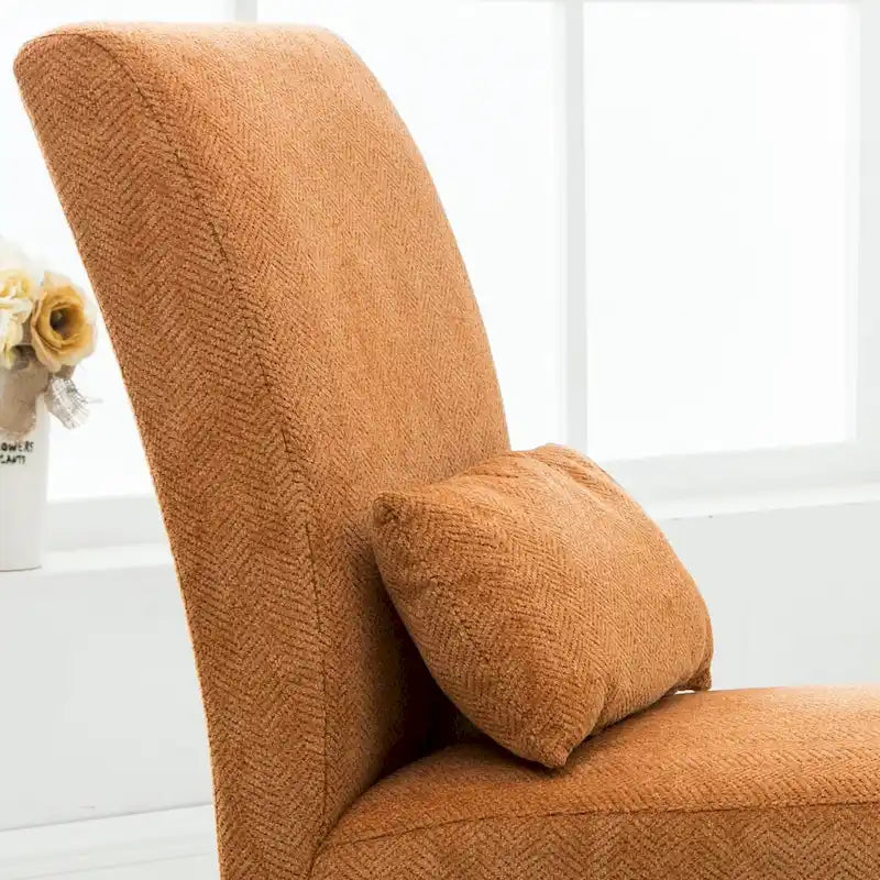 High-Back Chenille Armless Accent Chair with Kidney Pillow & Espresso Legs