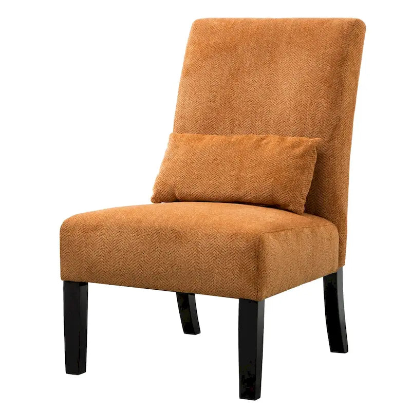 High-Back Chenille Armless Accent Chair with Kidney Pillow & Espresso Legs