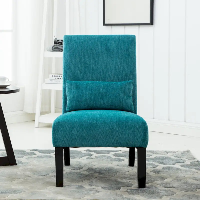 High-Back Chenille Armless Accent Chair with Kidney Pillow & Espresso Legs