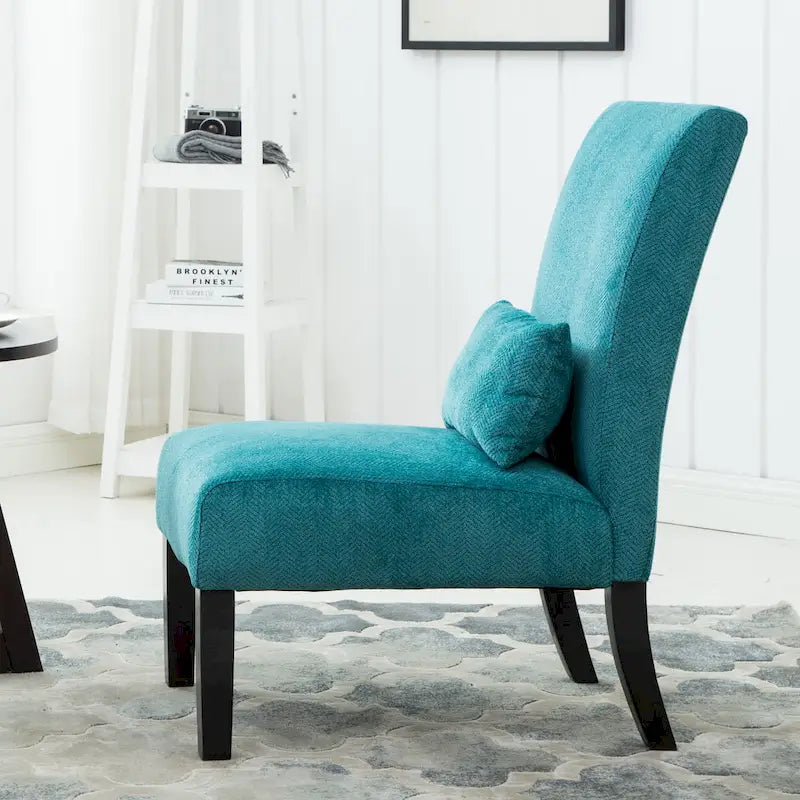 High-Back Chenille Armless Accent Chair with Kidney Pillow & Espresso Legs