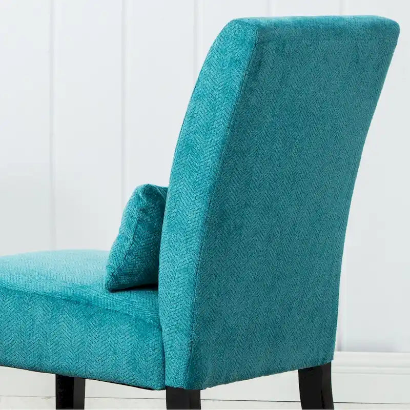 High-Back Chenille Armless Accent Chair with Kidney Pillow & Espresso Legs
