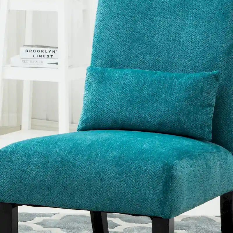 High-Back Chenille Armless Accent Chair with Kidney Pillow & Espresso Legs