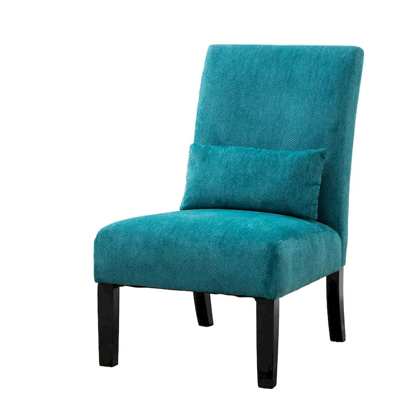 High-Back Chenille Armless Accent Chair with Kidney Pillow & Espresso Legs