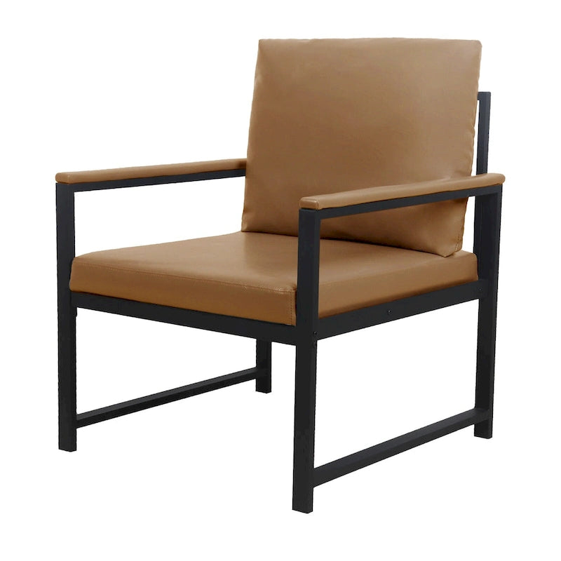 PU Leather Armchair with Loose Back Pillow & Metal Frame – Camel