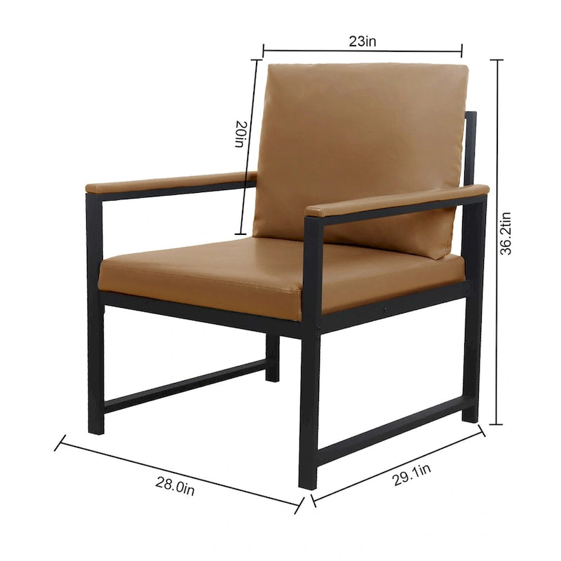 PU Leather Armchair with Loose Back Pillow & Metal Frame – Camel