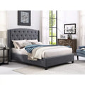 Queen Upholstered Wingback Platform Bed with Button Tufting & Nailhead Trim