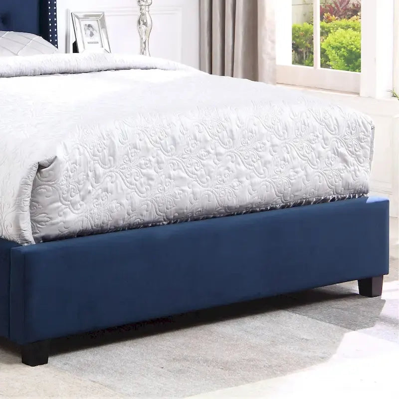 Queen Upholstered Wingback Platform Bed with Button Tufting & Nailhead Trim