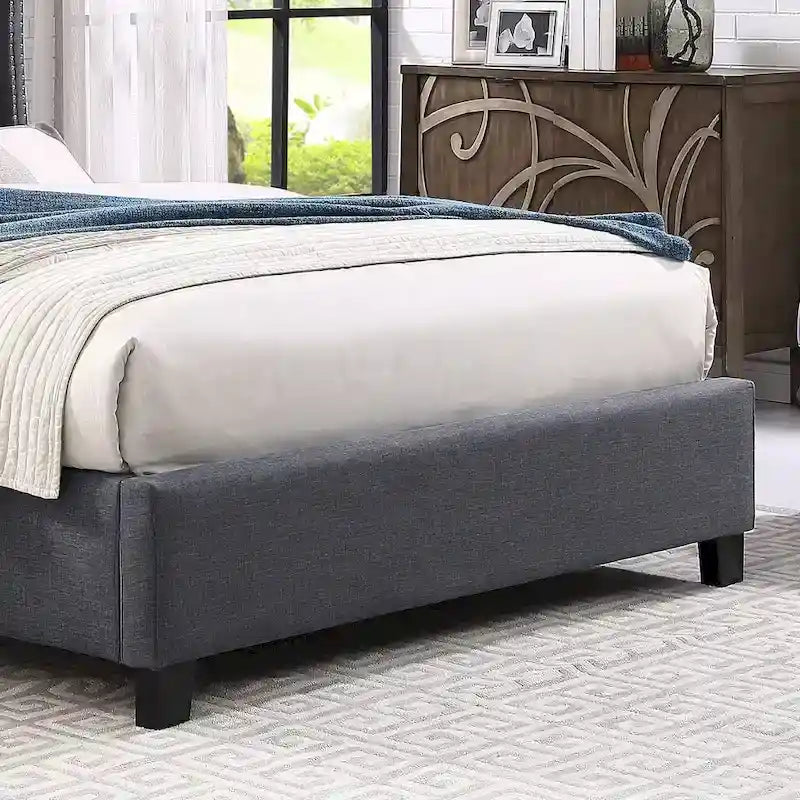 Queen Upholstered Wingback Platform Bed with Button Tufting & Nailhead Trim