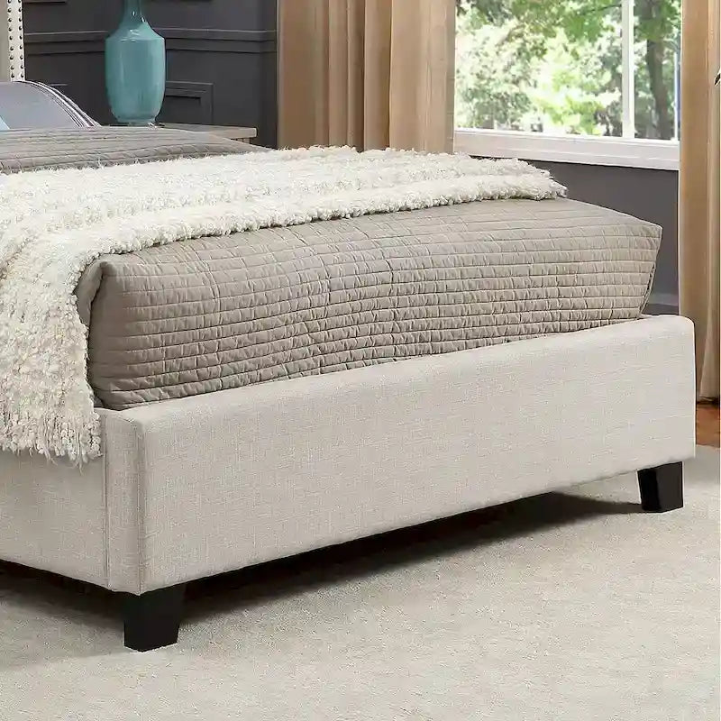 Queen Upholstered Wingback Platform Bed with Button Tufting & Nailhead Trim