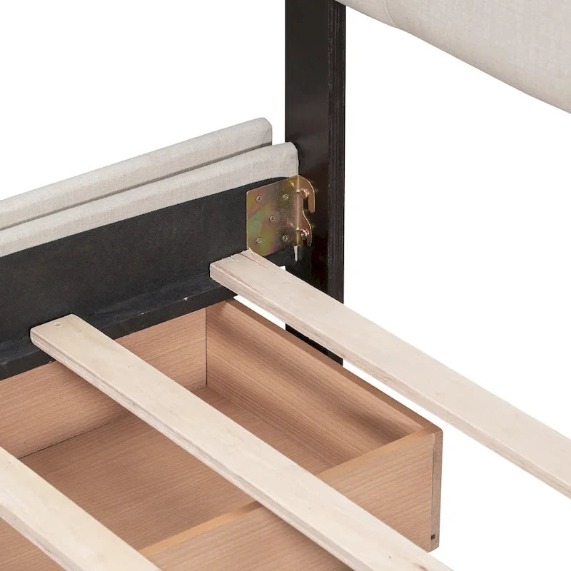 Queen Size Linen Button-Tufted Upholstered Platform Bed with 4 Storage Drawers - No Box Spring Required