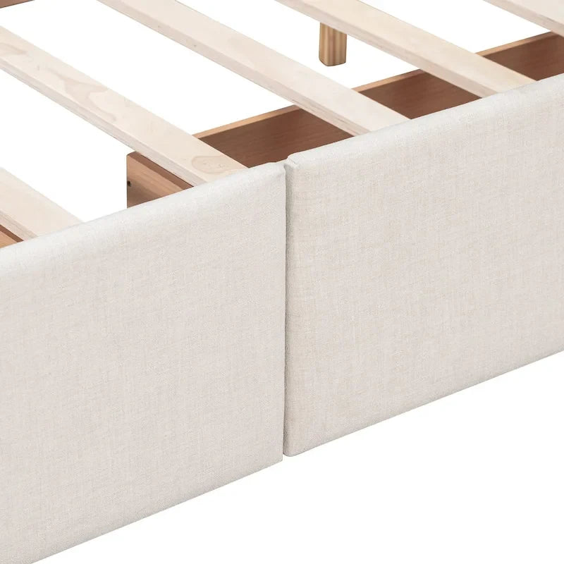Queen Size Linen Button-Tufted Upholstered Platform Bed with 4 Storage Drawers - No Box Spring Required