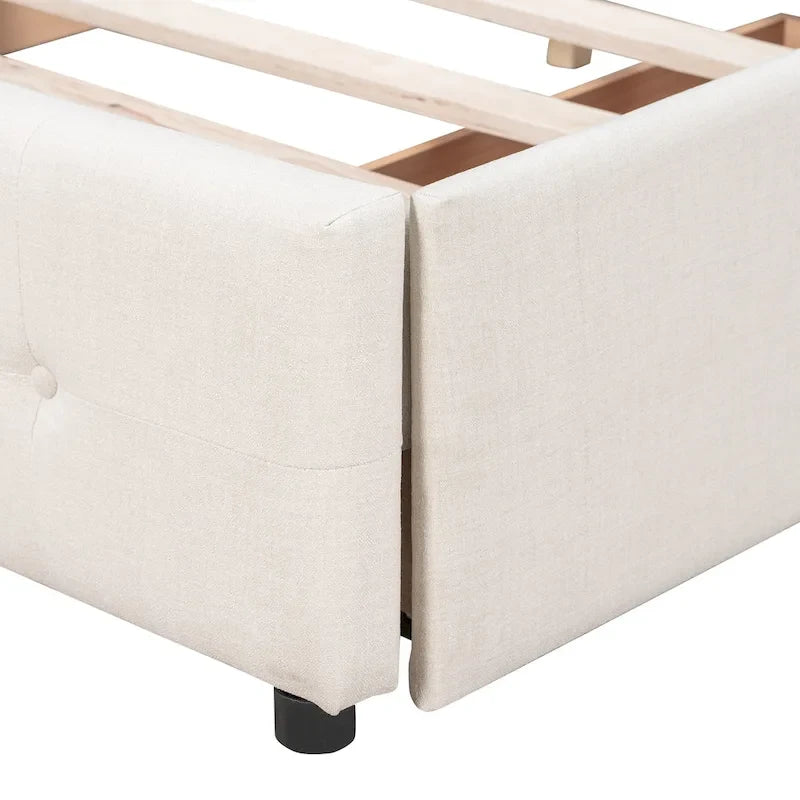 Queen Size Linen Button-Tufted Upholstered Platform Bed with 4 Storage Drawers - No Box Spring Required