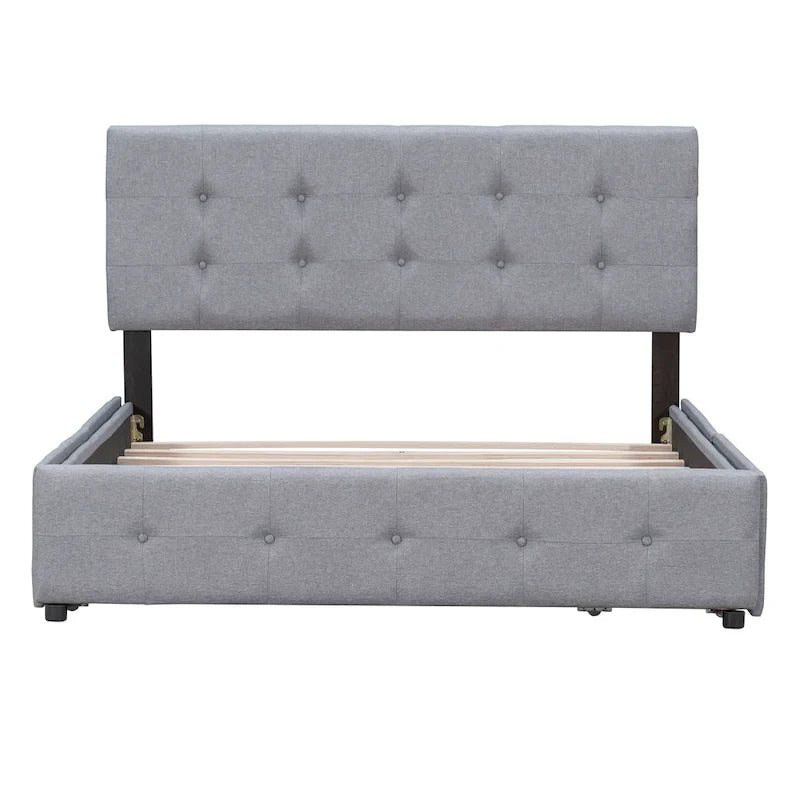 Queen Size Linen Button-Tufted Upholstered Platform Bed with 4 Storage Drawers - No Box Spring Required