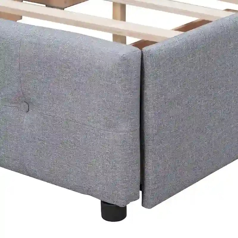 Queen Size Linen Button-Tufted Upholstered Platform Bed with 4 Storage Drawers - No Box Spring Required