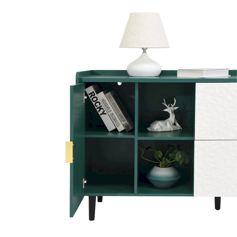 57.5" Modern Sideboard Buffet Cabinet with Glass Doors, 2 Drawers & Open Shelves