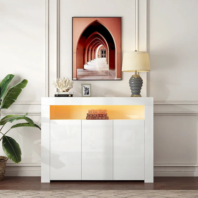 Modern LED Sideboard Storage Cabinet with 3 Doors – High Gloss Finish