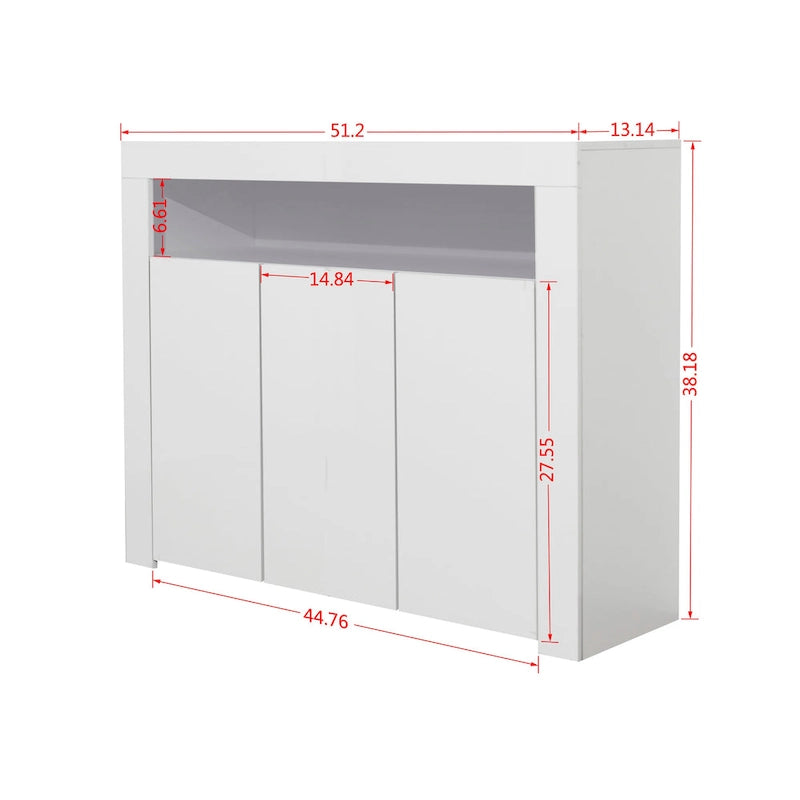 Modern LED Sideboard Storage Cabinet with 3 Doors – High Gloss Finish