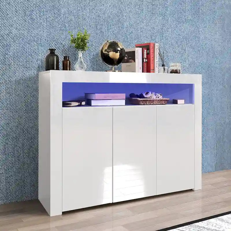Modern LED Sideboard Storage Cabinet with 3 Doors – High Gloss Finish