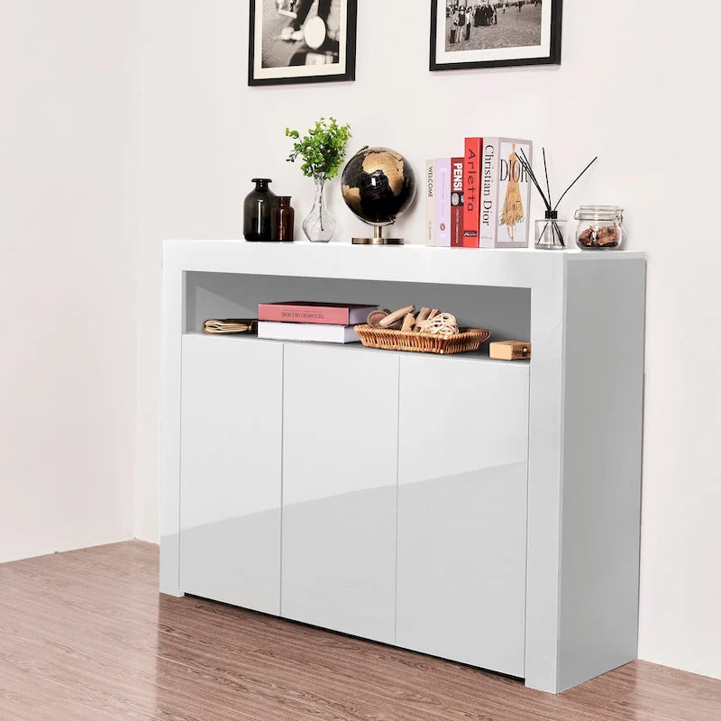 Modern LED Sideboard Storage Cabinet with 3 Doors – High Gloss Finish