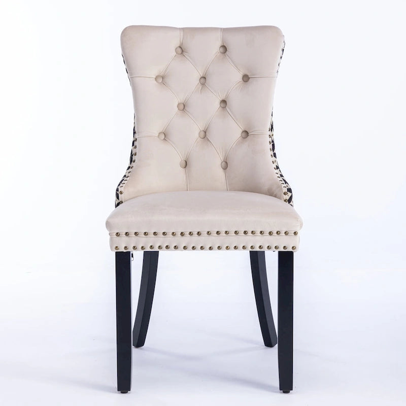 High-Back Velvet Dining Chairs with Decorative Rivets & Solid Wood Legs