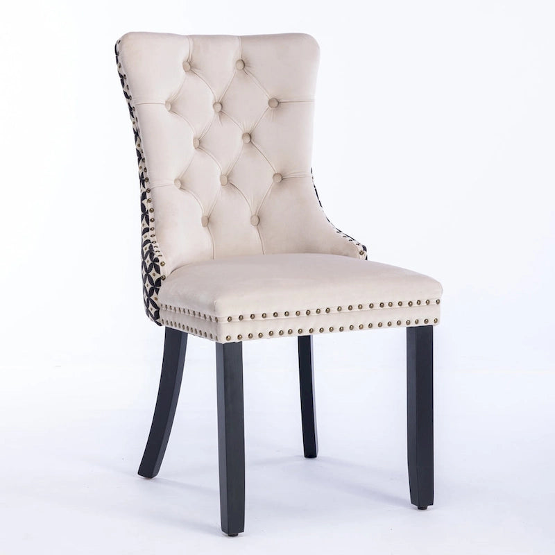 High-Back Velvet Dining Chairs with Decorative Rivets & Solid Wood Legs