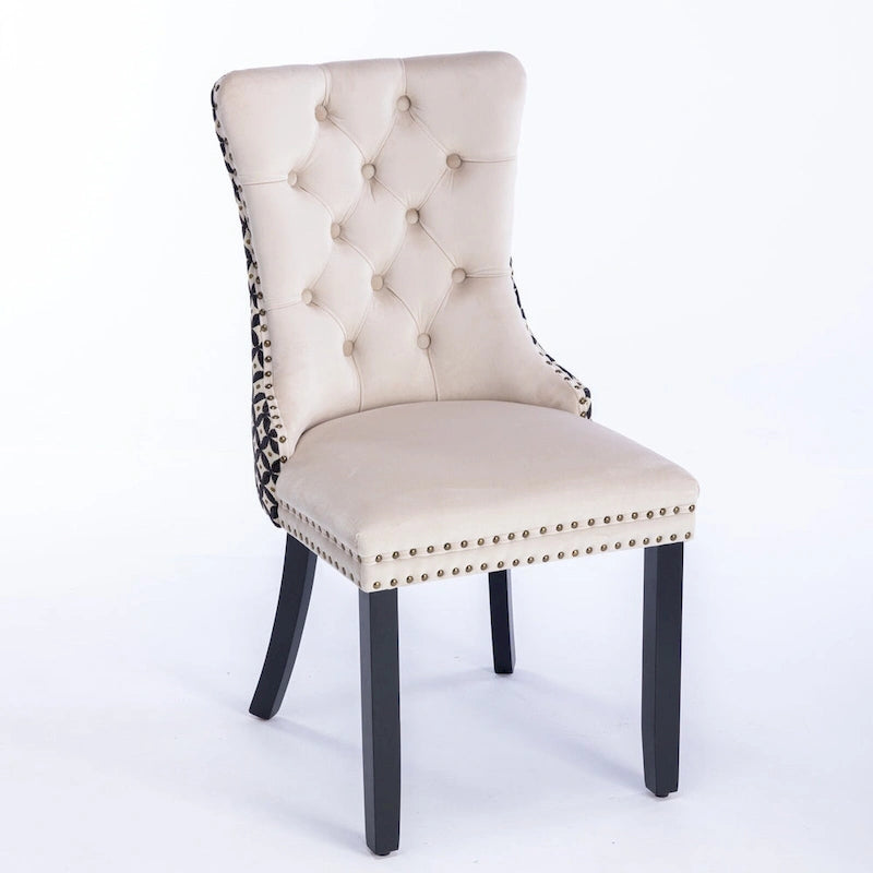 High-Back Velvet Dining Chairs with Decorative Rivets & Solid Wood Legs