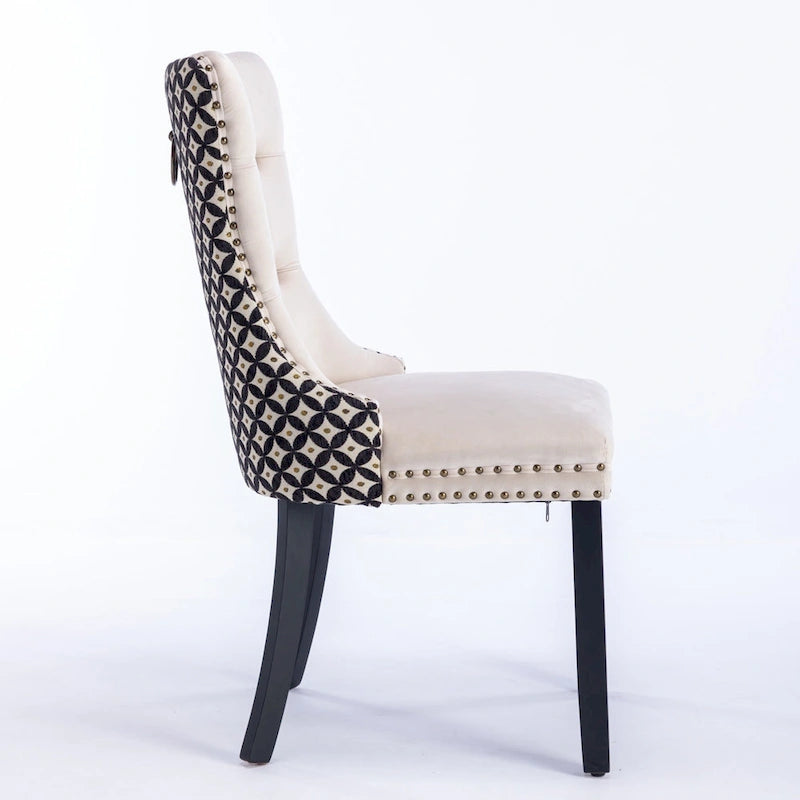 High-Back Velvet Dining Chairs with Decorative Rivets & Solid Wood Legs