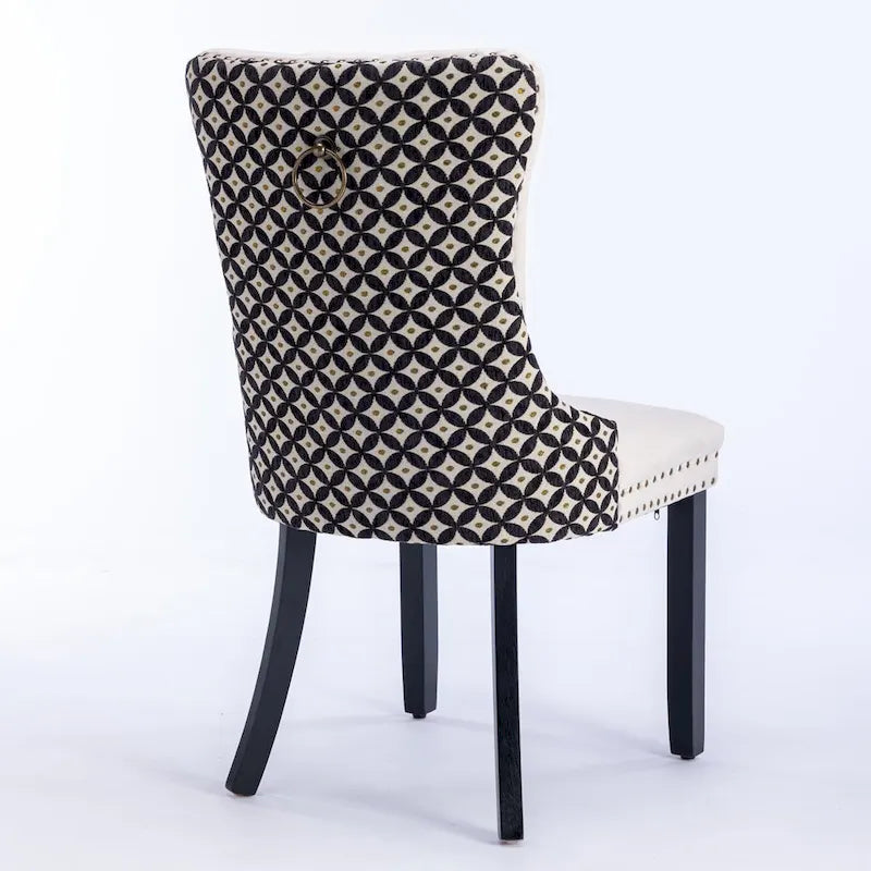 High-Back Velvet Dining Chairs with Decorative Rivets & Solid Wood Legs