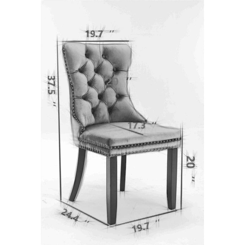 High-Back Velvet Dining Chairs with Decorative Rivets & Solid Wood Legs