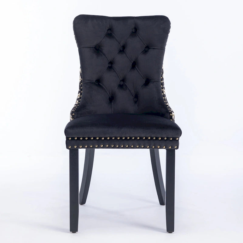 High-Back Velvet Dining Chairs with Decorative Rivets & Solid Wood Legs