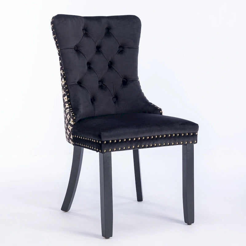 High-Back Velvet Dining Chairs with Decorative Rivets & Solid Wood Legs