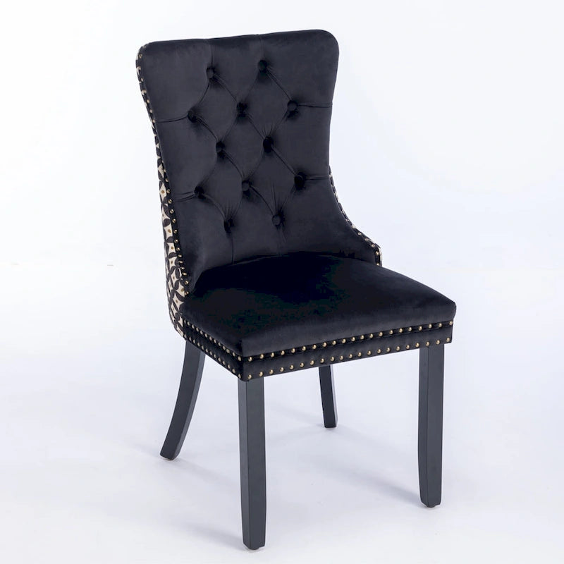 High-Back Velvet Dining Chairs with Decorative Rivets & Solid Wood Legs