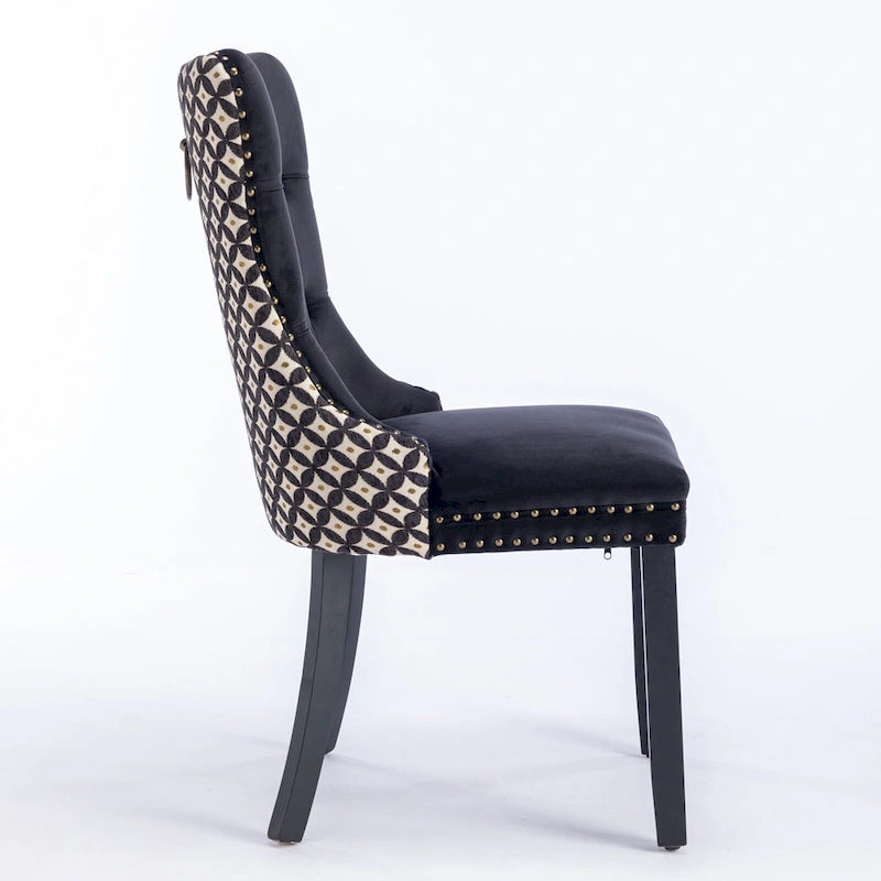 High-Back Velvet Dining Chairs with Decorative Rivets & Solid Wood Legs