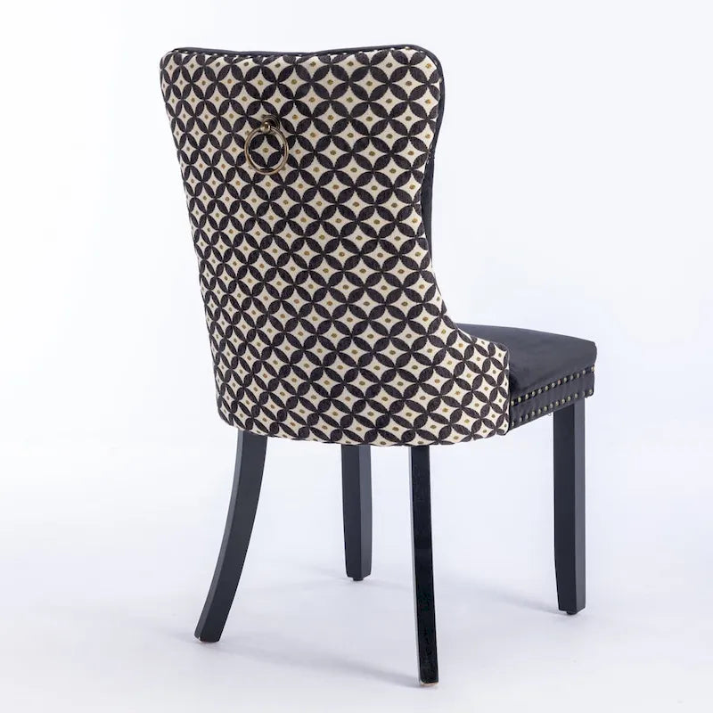 High-Back Velvet Dining Chairs with Decorative Rivets & Solid Wood Legs