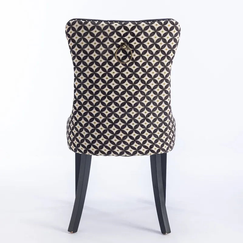 High-Back Velvet Dining Chairs with Decorative Rivets & Solid Wood Legs