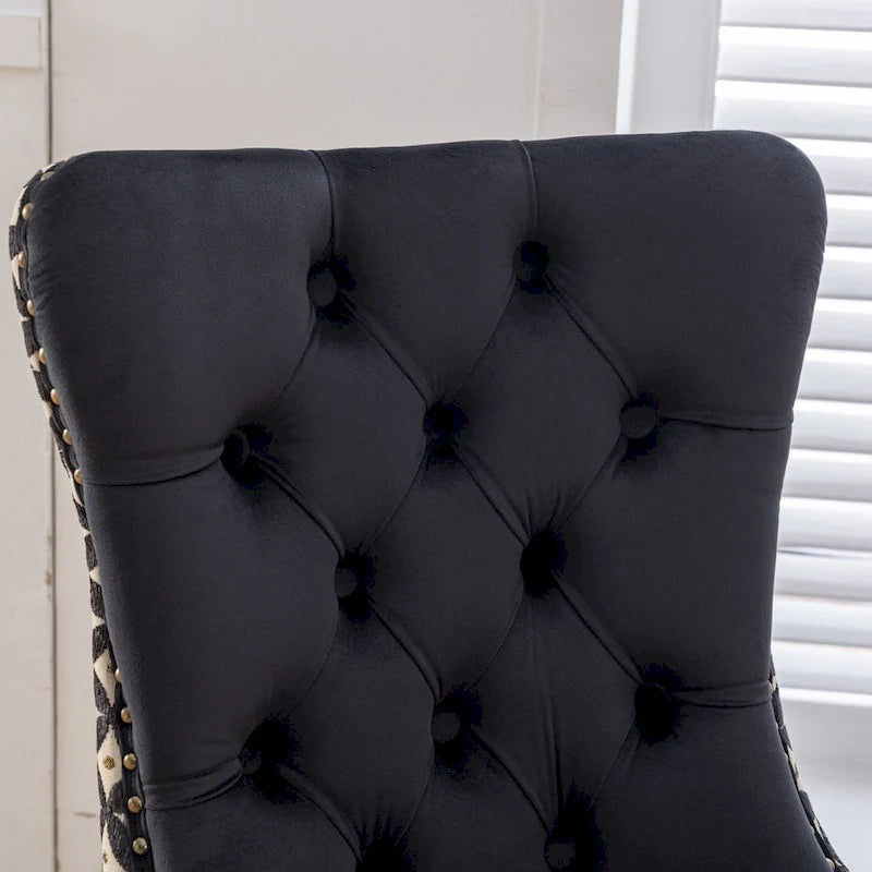 High-Back Velvet Dining Chairs with Decorative Rivets & Solid Wood Legs