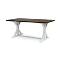 69" Solid Acacia Wood Farmhouse Dining Table - Dark Brown Plank Top with White Trestle Base