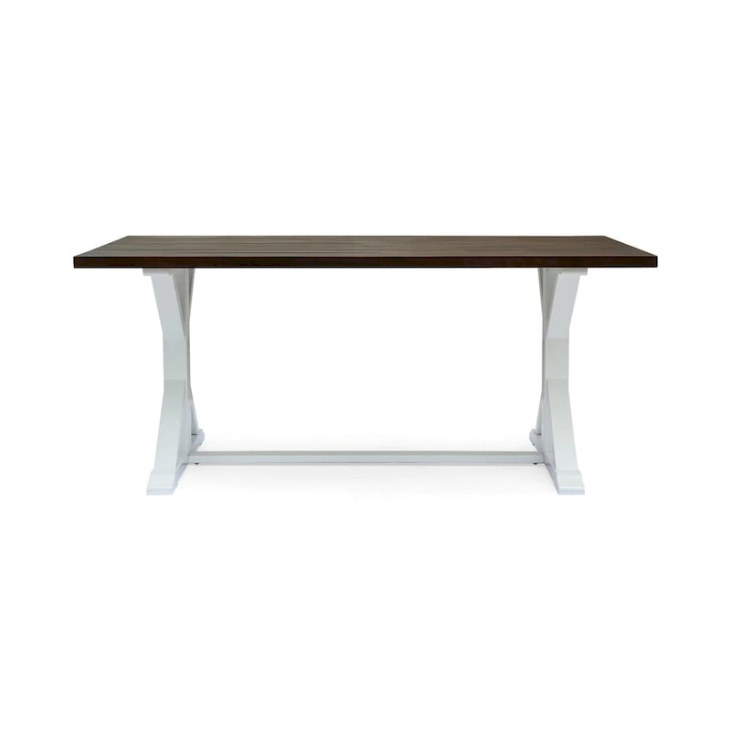 69" Solid Acacia Wood Farmhouse Dining Table - Dark Brown Plank Top with White Trestle Base
