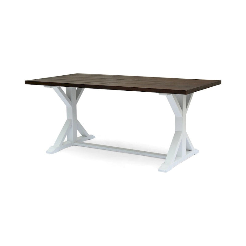 69" Solid Acacia Wood Farmhouse Dining Table - Dark Brown Plank Top with White Trestle Base