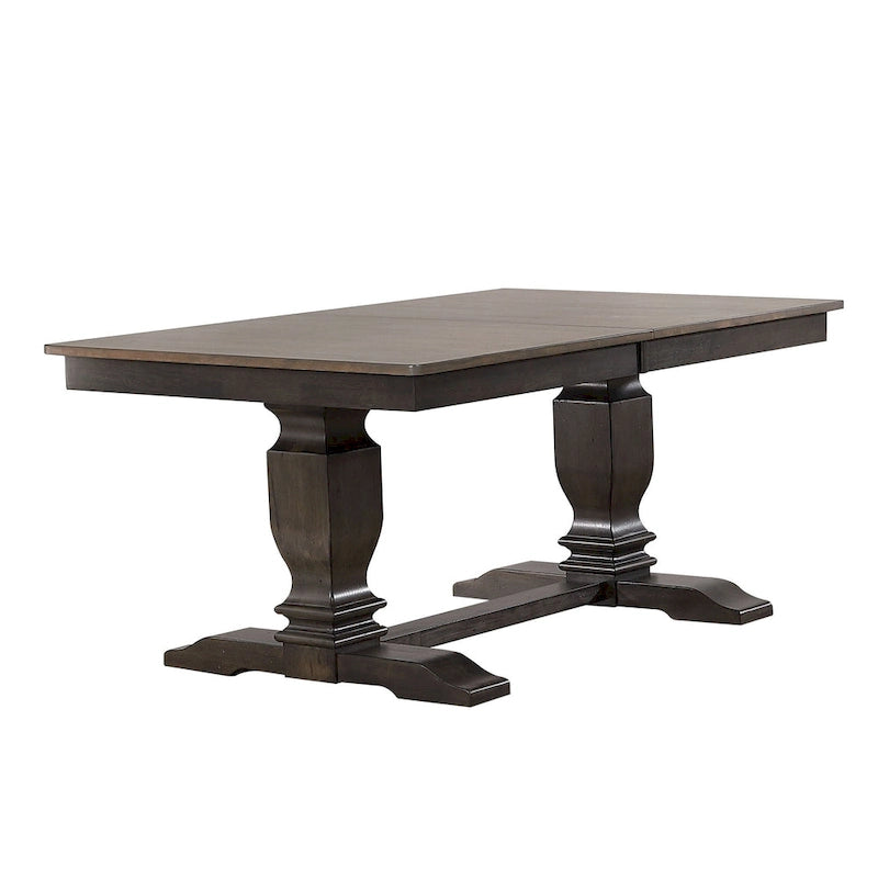 Solid Wood Extendable Dining Table with Double Pedestal Base – Antique Grey