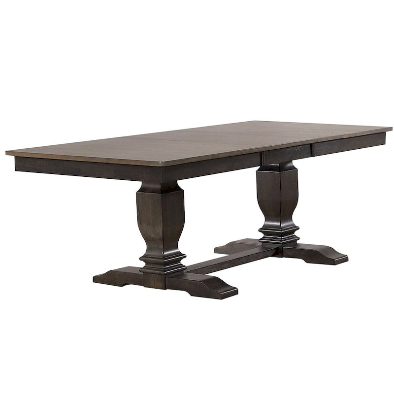 Solid Wood Extendable Dining Table with Double Pedestal Base – Antique Grey