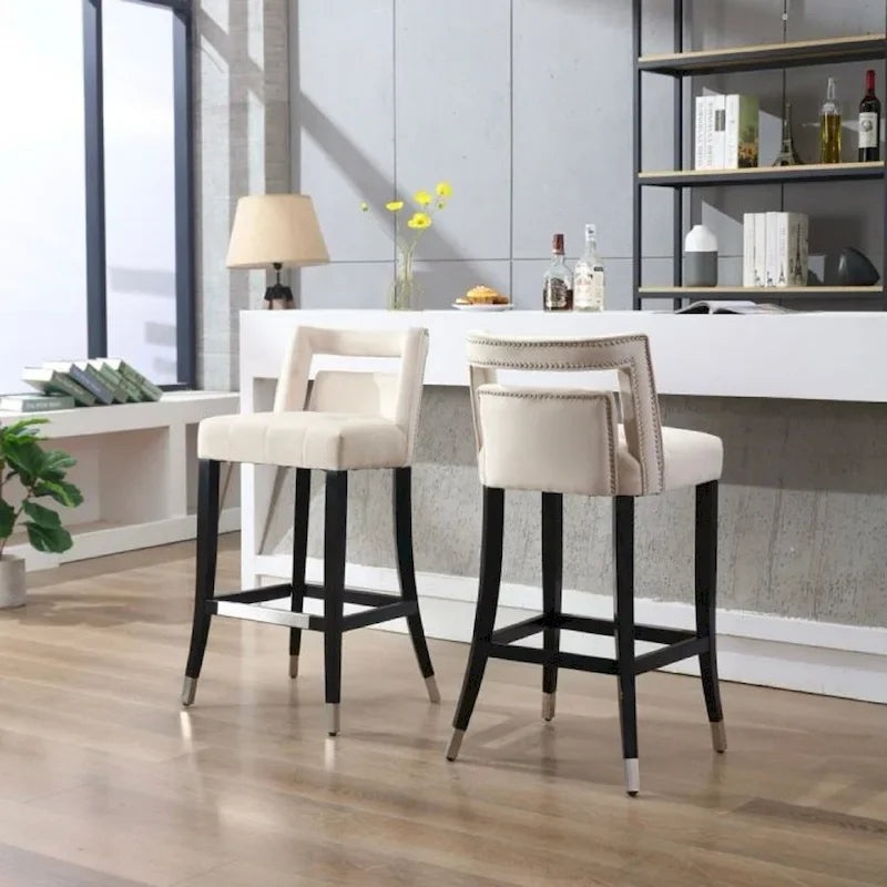 Velvet Upholstered Dining Chair with Nailhead Trim & Birchwood Legs