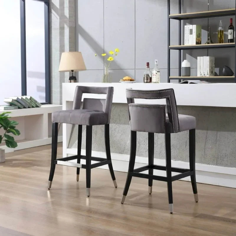 Velvet Upholstered Dining Chair with Nailhead Trim & Birchwood Legs