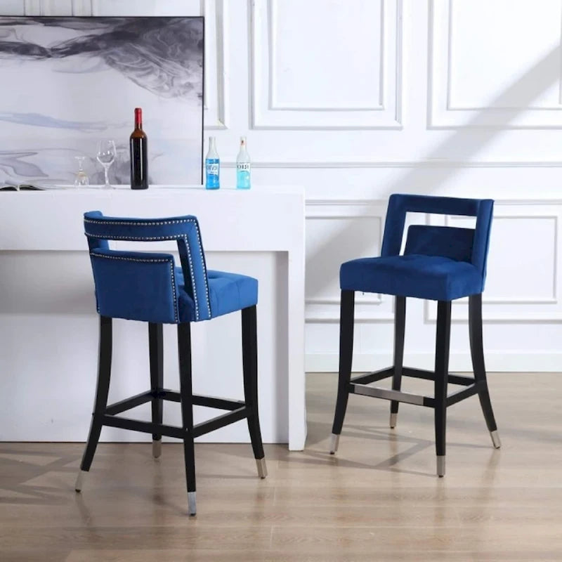 Velvet Upholstered Dining Chair with Nailhead Trim & Birchwood Legs
